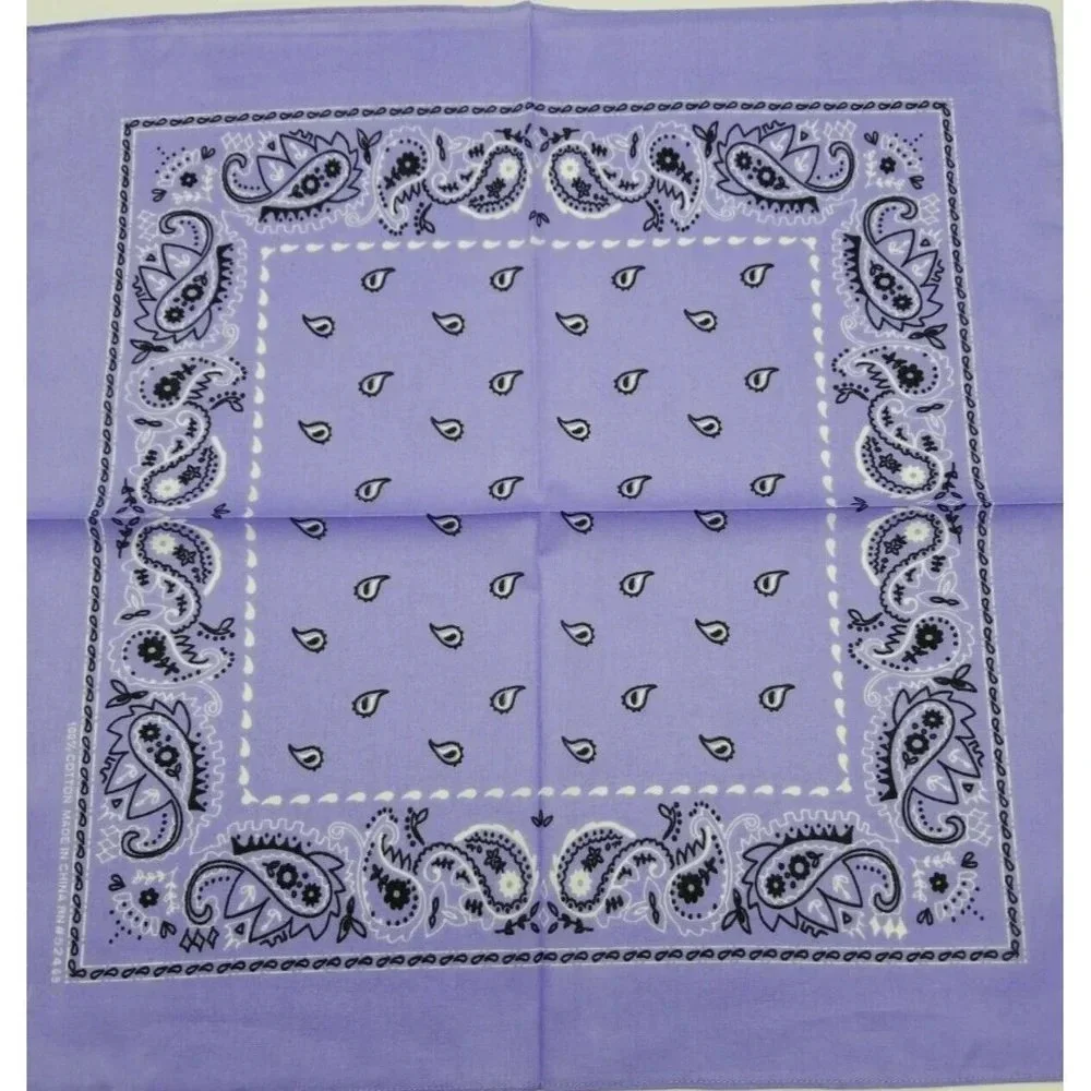 Purple White Black Paisley Classic Bandana Scarf Biker DoRag Cotton 21x21 Square